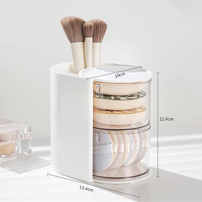 2-in-1 Makeup Brushes Puff Storage Box Multi Layer Rotatable Dustproof Cosmetic Organizer Lipstick Cotton Makeup Tools Storage