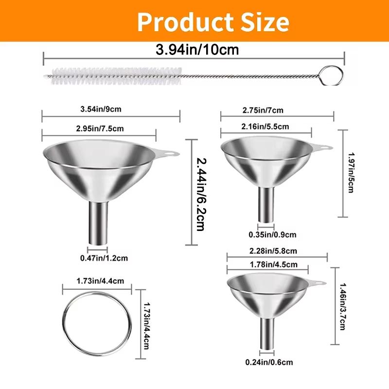 1set Stainless Steel Kitchen Funnels Set With Handle For Transferring Liquid Spices Tool Multipurpose Funnel Kitchen Accessories