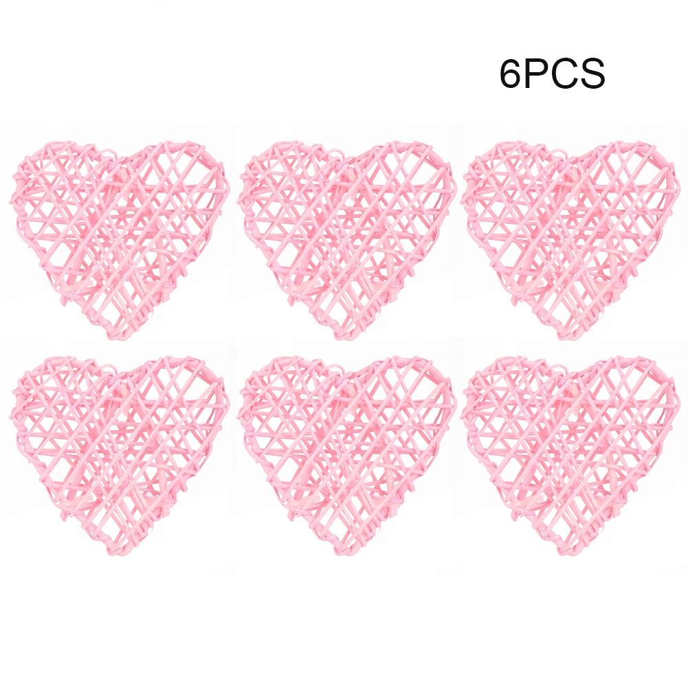 6Pcs   Decorative Heart Shaped Rattan   Ornament Wedding Party Decoration (White)
