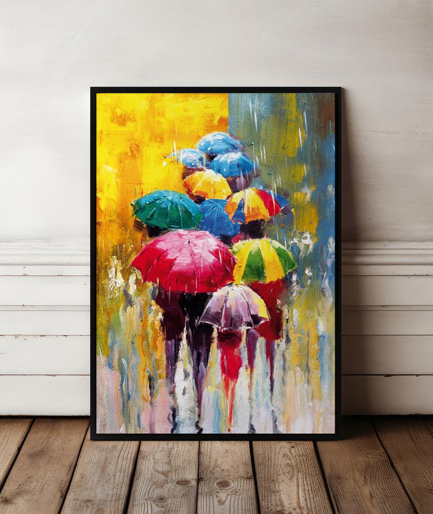 Poster Abstract Colorful Umbrellas In a Black Frame 