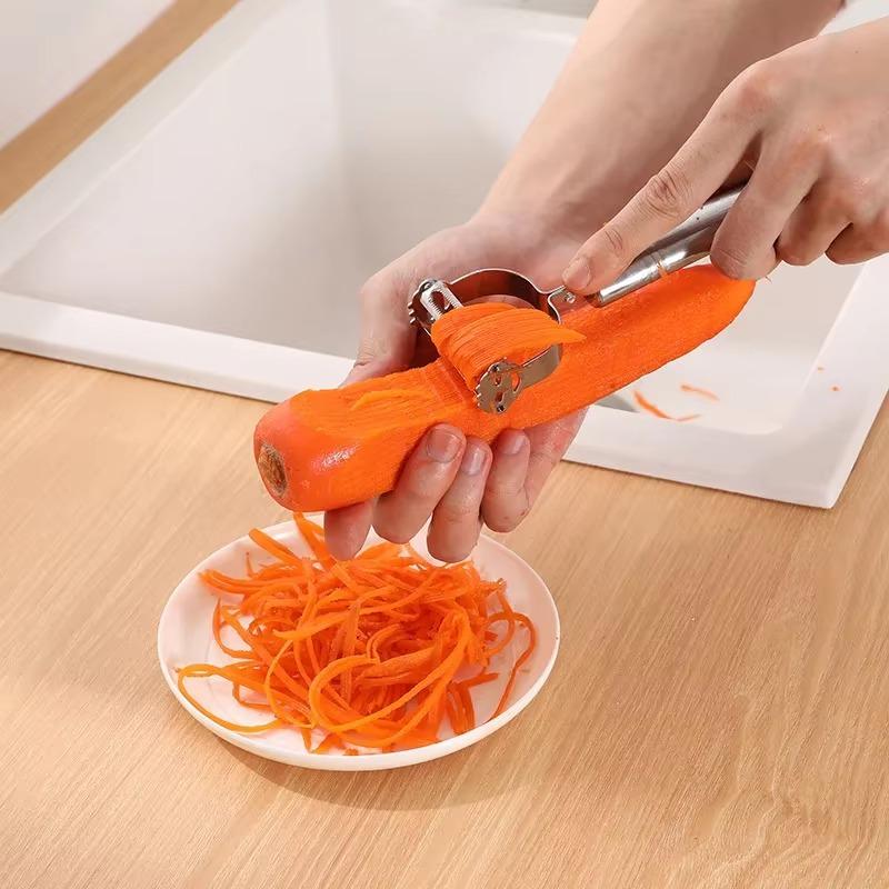 Éplucheur de pommes à deux têtes en acier inoxydable avec visage souriant, éplucheur de fruits, râpe à pommes de terre, gadget de cuisine