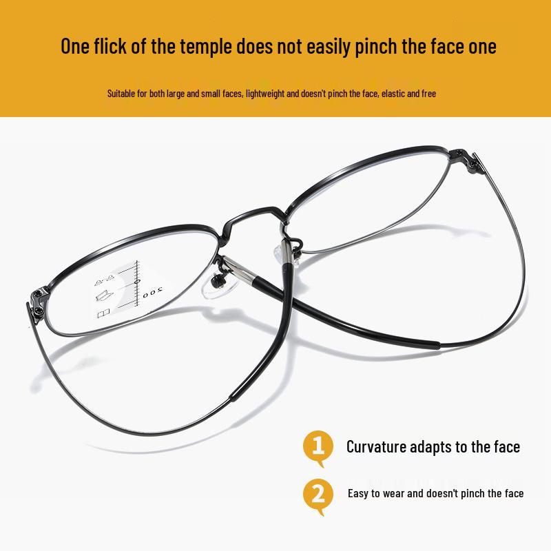 Ultralight Metal Progressive Multifocal Anti-Blue Light Full-Rim Reading Glasses