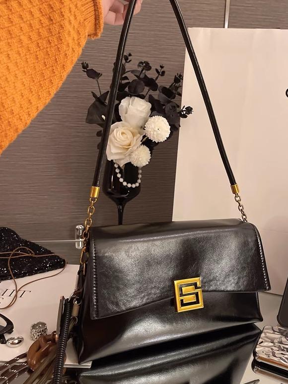 

Qixi Festival Gift Genuine Leather Underarm Bag New High Sense Small One Shoulder Crossbody Bag Versatile Small Square Bag чорний