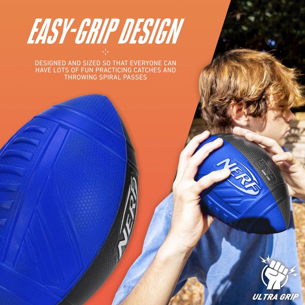 NERF Pro Grip Football - Klassischer Schaumstoffball - Leicht zu fangen und zu werfen - Ideal für drinnen und draußen - Blau