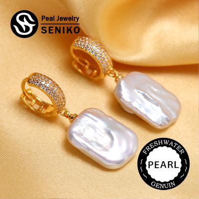 SENIKO Orecchini di perle barocche di grandi dimensioni d'acqua dolce naturale Orecchini pendenti di perle di zirconi cubici di moda per gioielli da donna