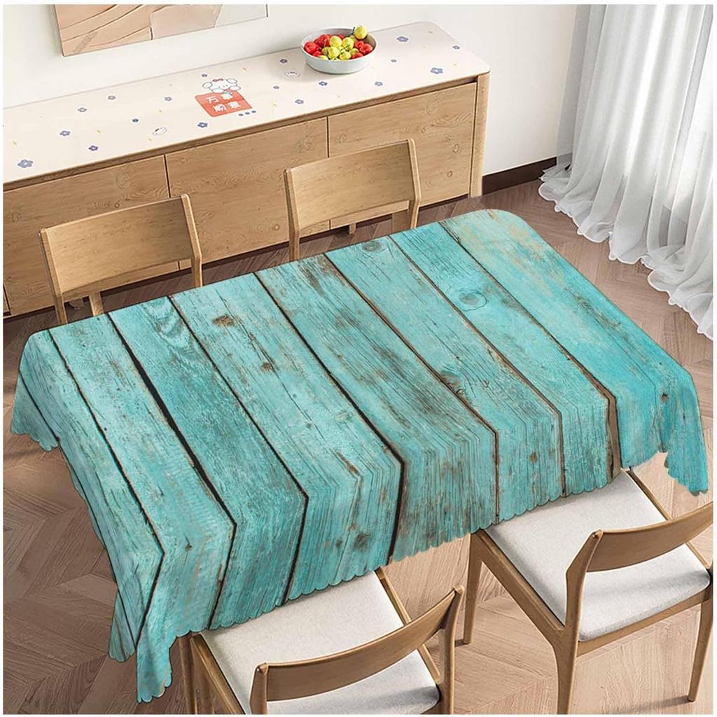 Față de masă dreptunghiulară vintage turcoaz cu aspect de lemn, impermeabilă, decor pentru masă, decor de fermă pentru bucătărie, față de masă pentru masă de dining, decor pentru petrecere