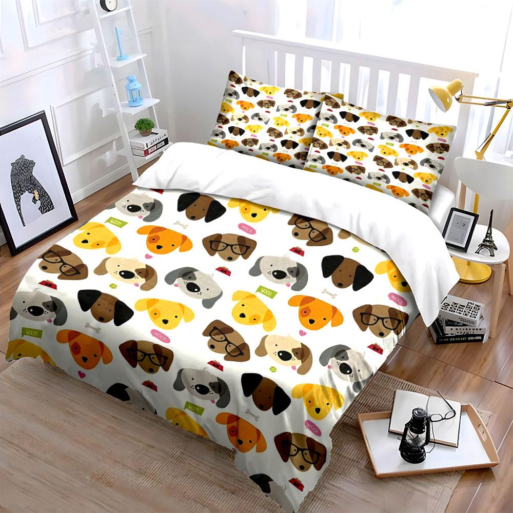 Cartoon Dog Pattern Home Decor Soft Comfortable Duvet Cover Bedding Set Included 1*Duvet Cover & 2*Pillowcases, Gift