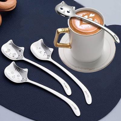 Colheres de Gato Engraçadas Colheres de Chá Fofas de Desenho Animado Miau Para Café Sobremesa Bolo Colher de Cauda Longa Presente de Aniversário Acessórios de Mesa de Cozinha