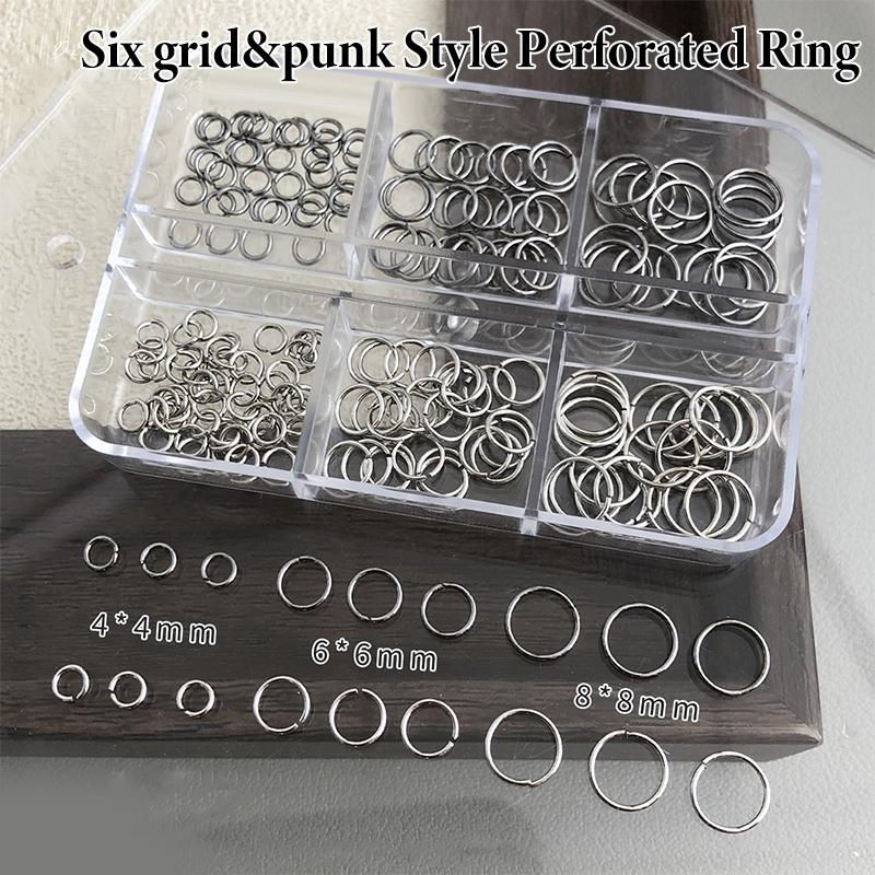 6 Отделений Смесь Панк Пирсинг Пробиваемый Круглый Кольцо Белый K Покрытие Оружейный Черный Сплав Украшения для Ногтей Маникюр Шармы