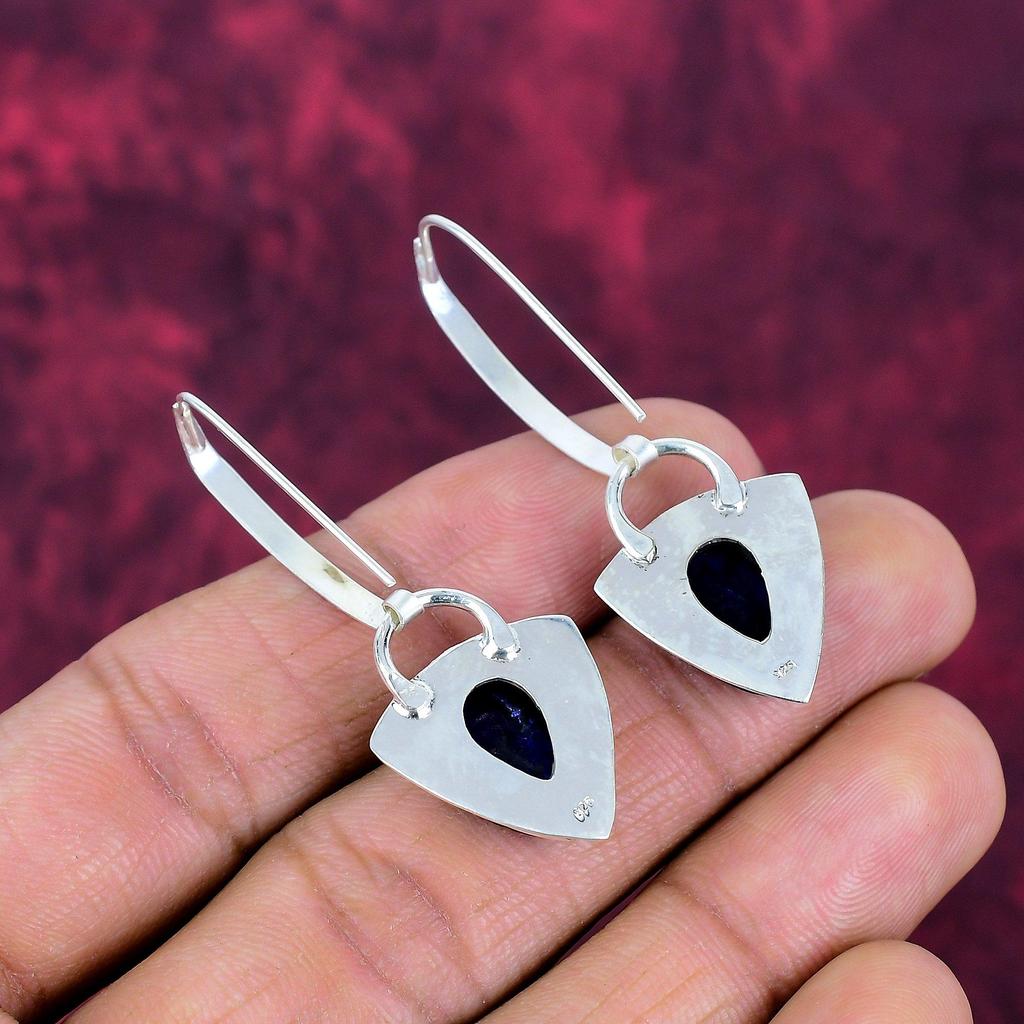 Kolczyki z litego srebra próby 925 z szafirami, Ręcznie robiona biżuteria z kamieniami szlachetnymi, Prezenty dla żony, Nowe kolczyki