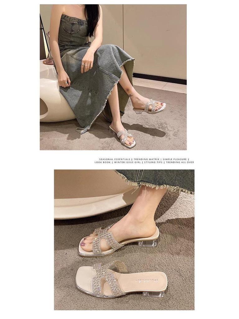 Trendy Dámské Letní Pantofle na Vysokém Podpatku s Kamínky