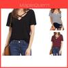 T-shirt Elegante in Cotone a Manica Corta con Scollo a V, Vestibilità Larga, Taglie Forti per Donna