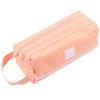 Large Pencil Case Pink Double Tier Handle Design Large Capacity Durable Canvas Pencil Bag for