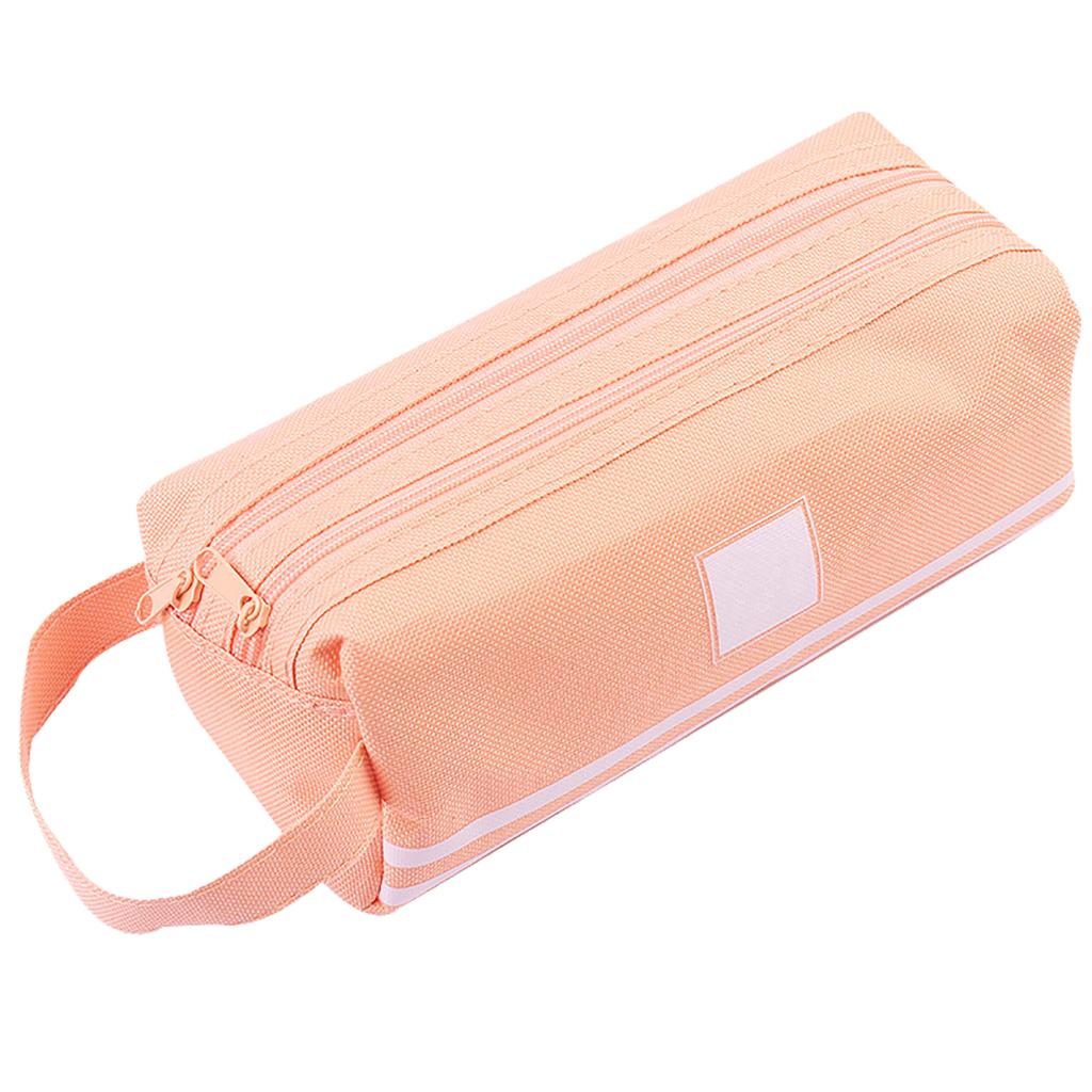Large Pencil Case Pink Double Tier Handle Design Large Capacity Durable Canvas Pencil Bag for