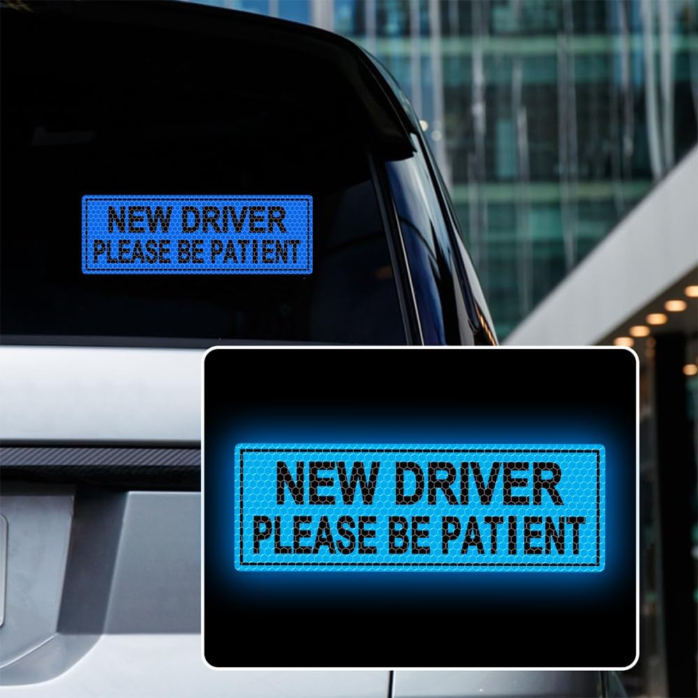 2pcs High Intensity Reflective New Driver Car Sticker Waterproof Student Driver Please Be Patient Decal for Car Window Bumper Reflective Night Safety синий