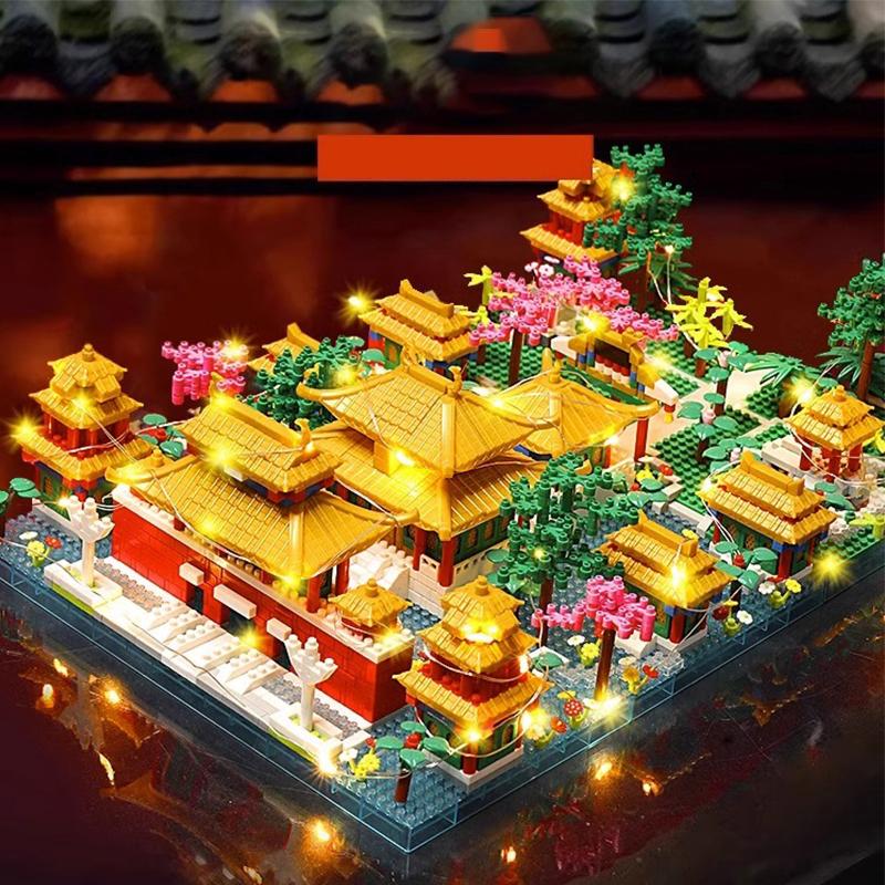 Set 1466 Piese Blocuri de Construcție Grădina Orașului Interzis - Jucării de Construcție ABS, Modele Arhitecturale Chinezești, Repere Istorice și