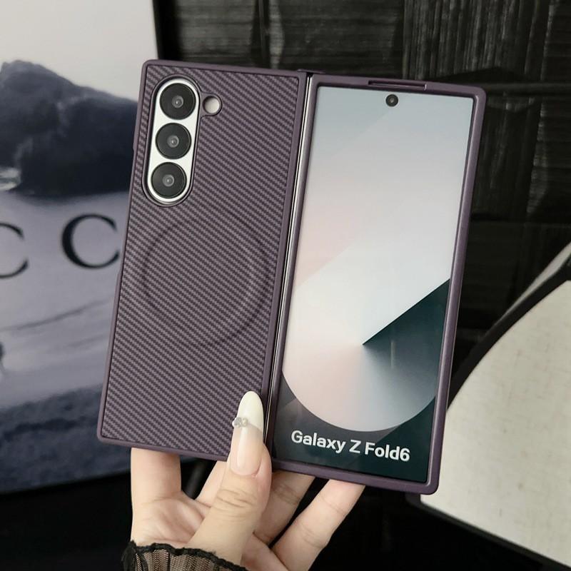 Kevlar Carbon Fiber Flip Case Galaxy Z Fold7 6 5 Magnetic Snap Cover Shockproof Protective Shell