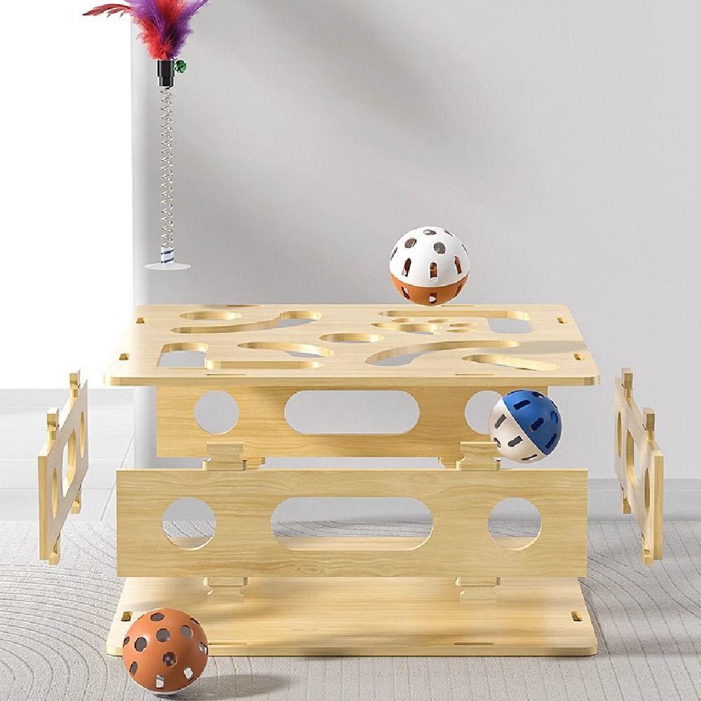 Creative Interactive Cat Puzzle Box Detachable with Feather and Balls Cat Exercise Household Bell Maze Box Pet Puzzle Track