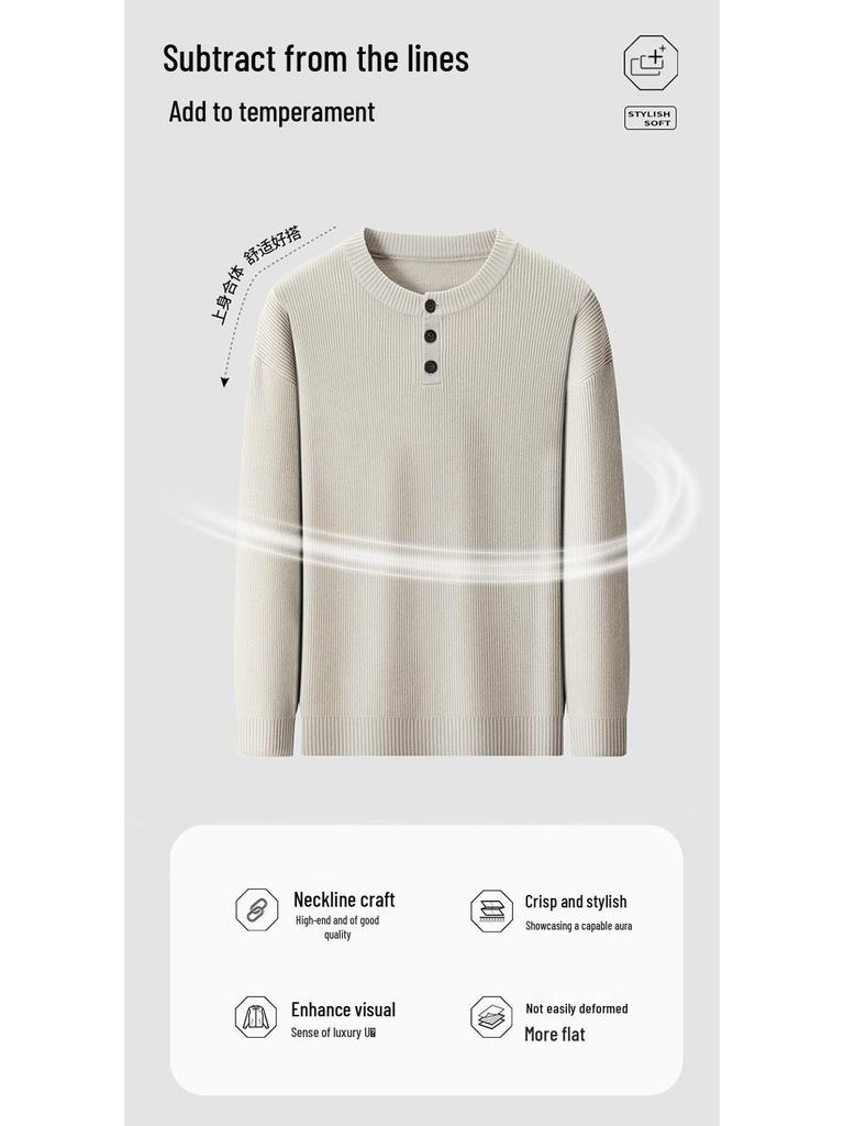 Men's Retro Round Neck Button Knit Sweater – Casual, Warm, and Versatile for Autumn/Winter
