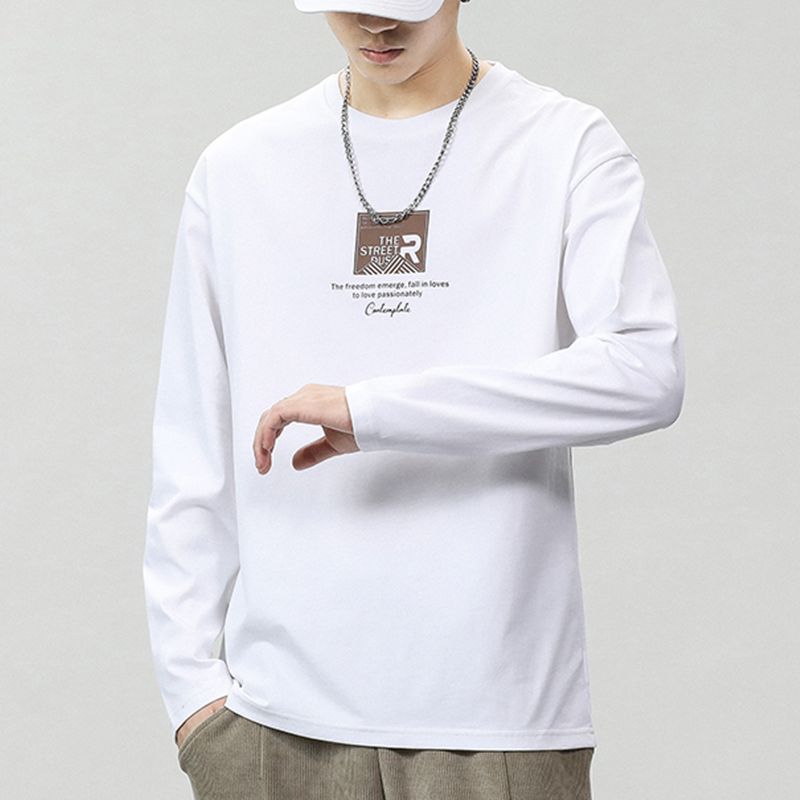 Herren Unterzieh-Top Einfarbig Elastisch Rundhalsausschnitt Langarm Pullover Top Mittellang Lässig Herren Unterzieh-T-Shirt