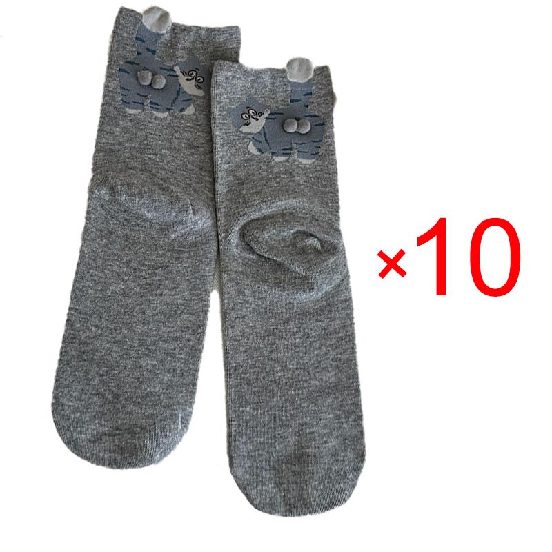 10 par Gaver til katteelskere Morsomme tegneseriekattesokker Pustende komfortable bomullssokker for kvinner