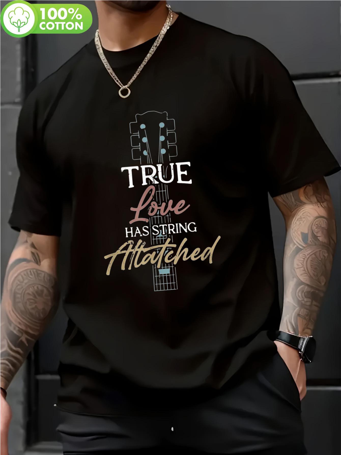 

Guitar Player True Love Strings Attached Graphic T-shirt - 100% Cotton 180g Casual Round Neck Short Sleeve Tee for Musicians L
