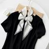 Top Chic Customizable High-End Korean Style Summer Dress Waist Belt Long Satin Neck Scarf for Women Black And White Stripes