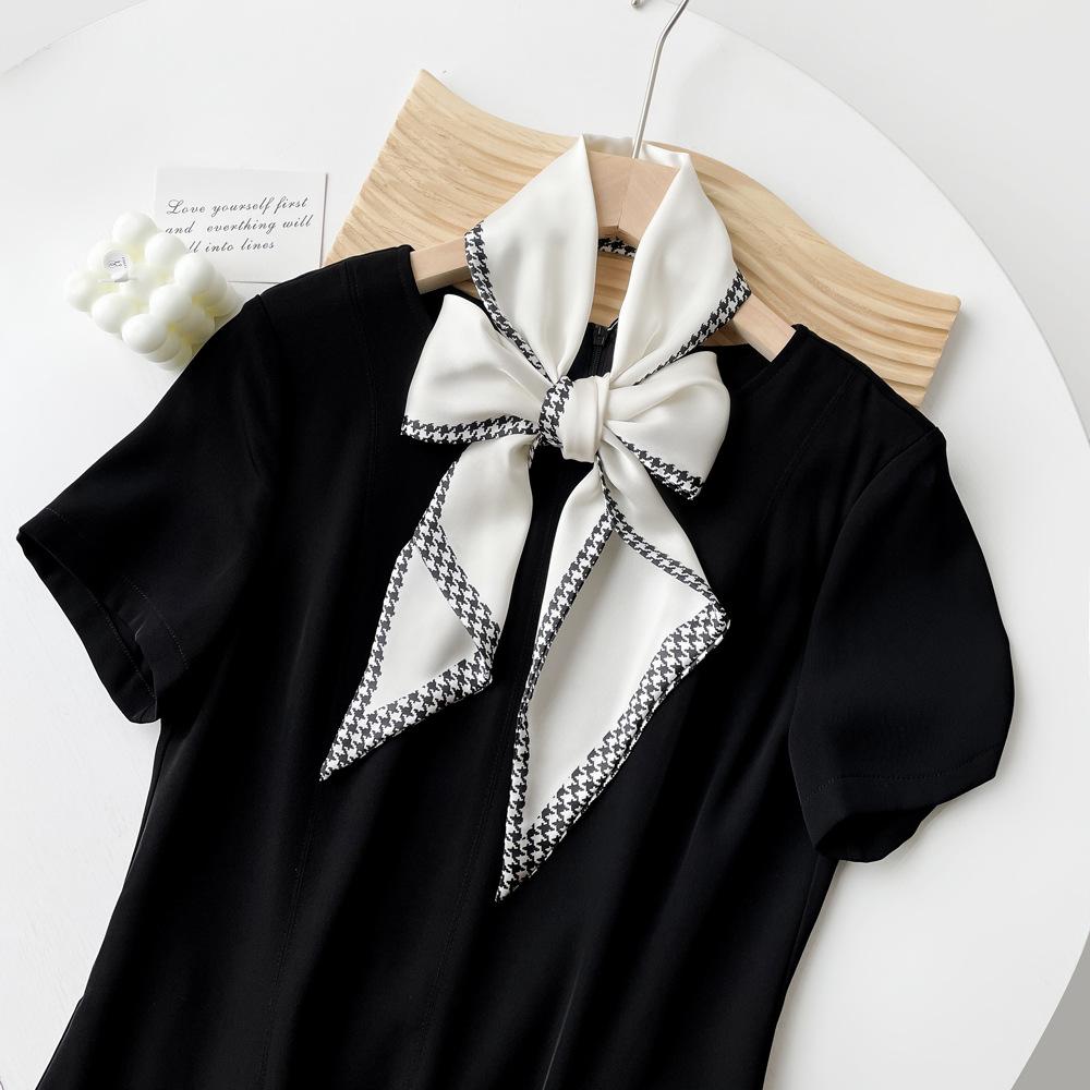 Top Chic Customizable High-End Korean Style Summer Dress Waist Belt Long Satin Neck Scarf for Women Black And White Stripes