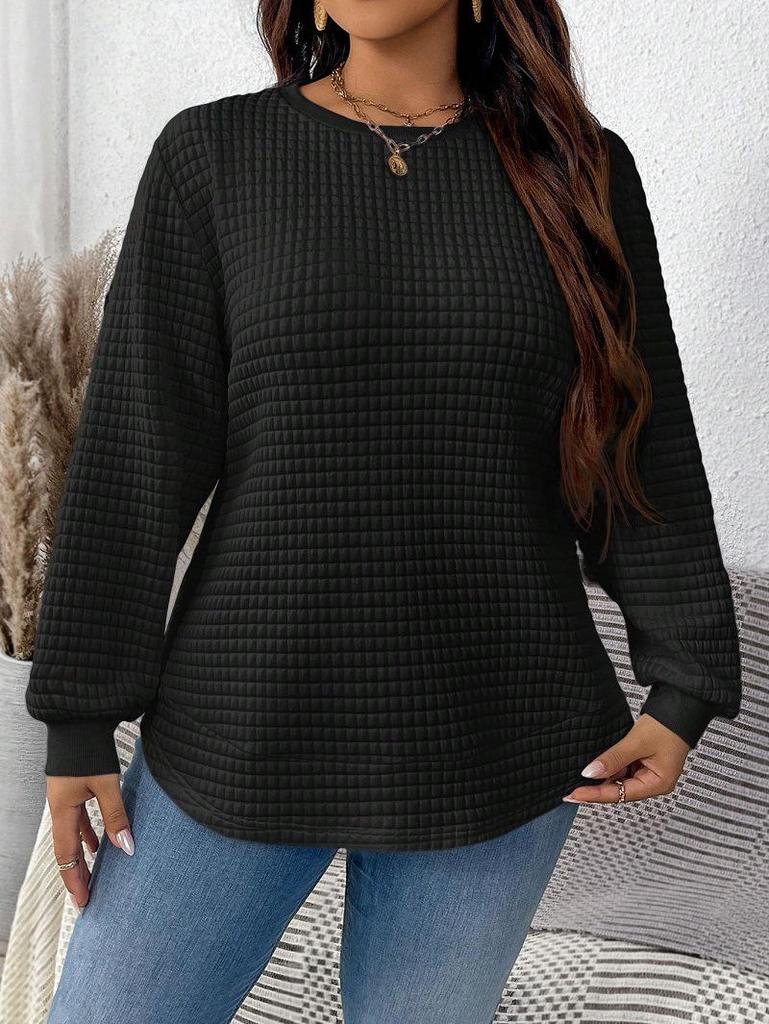 Plus Size Women's Seasonal Fashion Plaid Pullover Sweatshirt