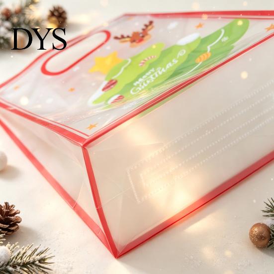 Transparent Plastic Goodie Bags Christmas Gift with Handles, Reusable Clear PP Treat for Present Wrapping Candy Apples Cookies, Holiday Party