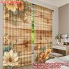 Set Of 2 Warm Floral Woodgrain Curtains Flat Digital Printing Yellow Orange Blossoms Green Leaves Cozy Bedroom Decor Curtain For Sleeping Area Made