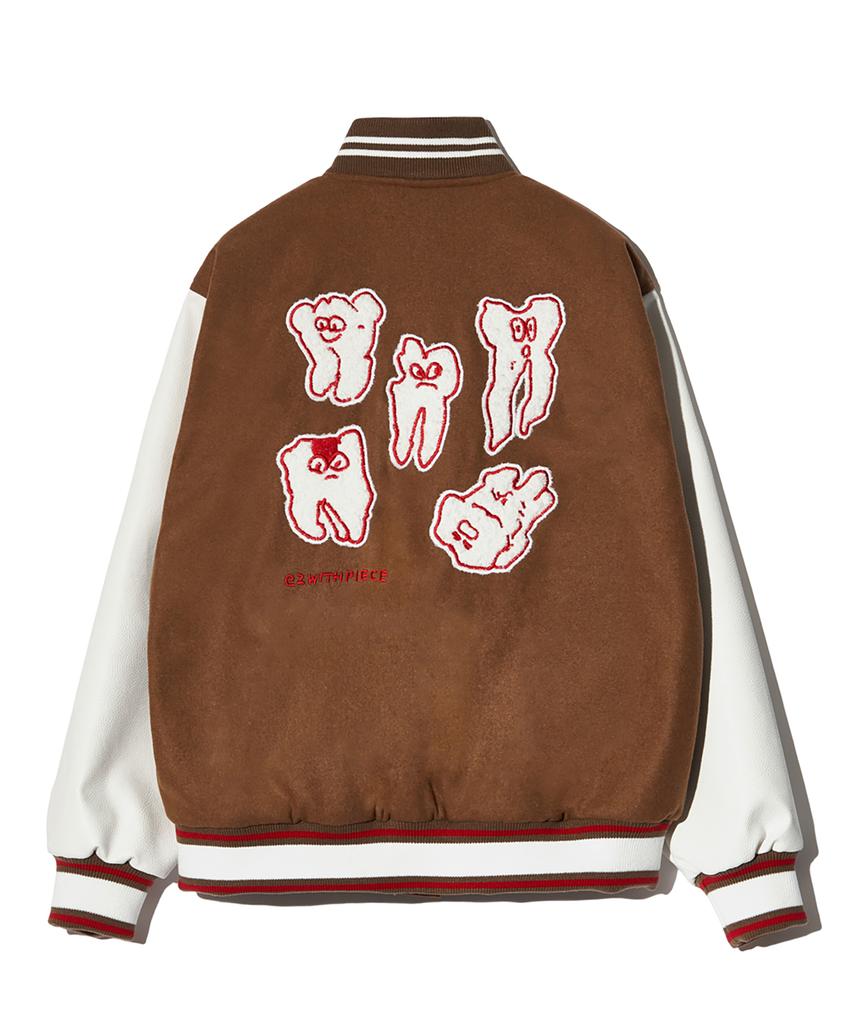 Peace Maker Teeth Varsity Wool Jacket (Beige)