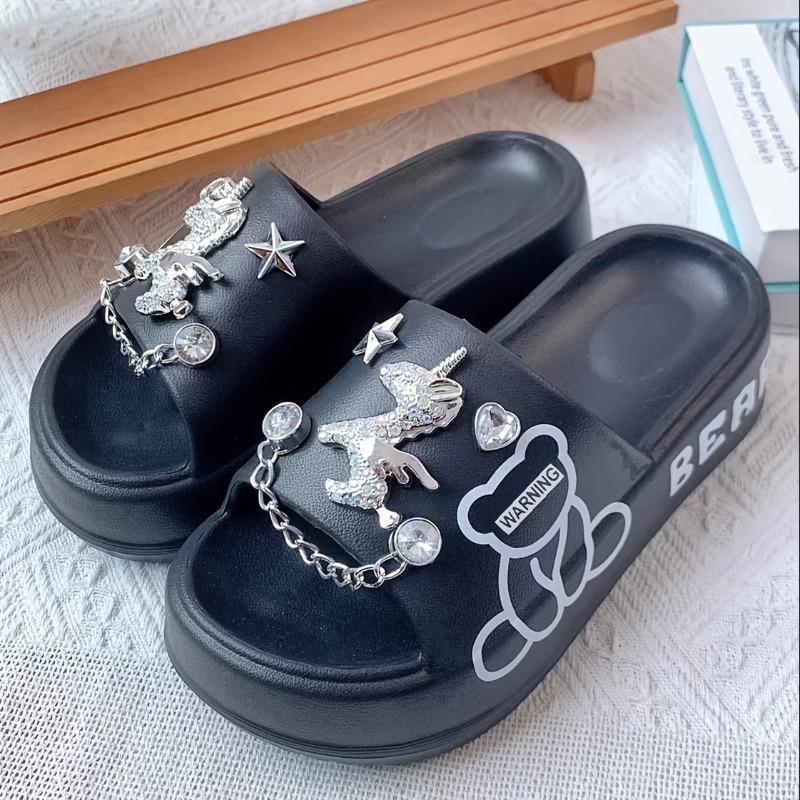 

[Новые женские тапочки] Красочные тапочки с пони 2024 - Удобные и прочные для пляжа, вечеринки и повседневной носки 40-41 чёрный