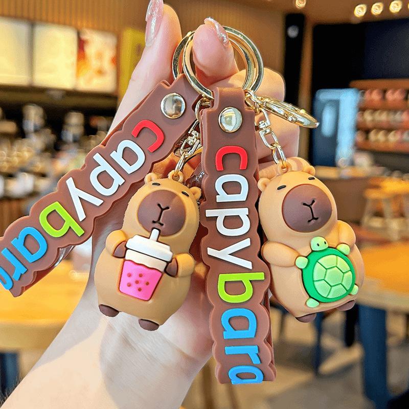 Capybara PVC Pendant Simulation Capybara PVC Keychain Cute With Turtle Anime Keyrings Bag Pendant