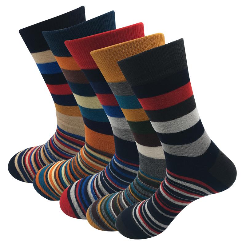 The Latest Casual Men's Socks Color Stripes Five Pairs of Socks Cotton Gift Box US (7-14) , EUR(39-48
