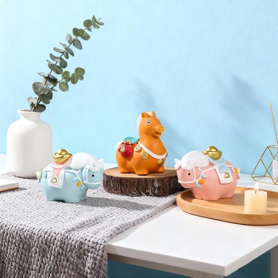 Cartoon Horse Figurine Bring Fortune Fat Lucky Pony Statue Resin Animal Sculpture Year of Horse New Year Decoration Ornament Gift