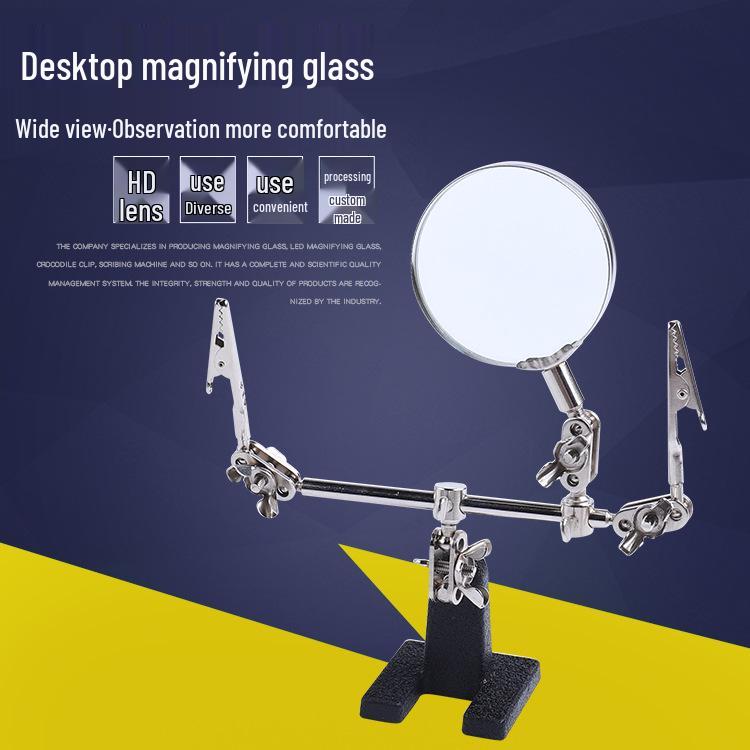 Golden Horse Three-Hand Auxiliary Clip Magnifier, 65mm, Green Box