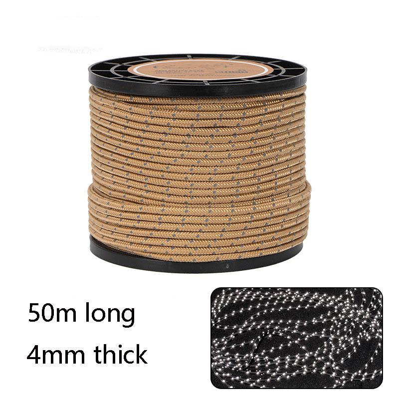 Reflective Rope 4mm Diameter 50m Windproof Guyline Heavy Duty Tent Cord Camping Accessory High Visibility Tarp Tie Down Cord