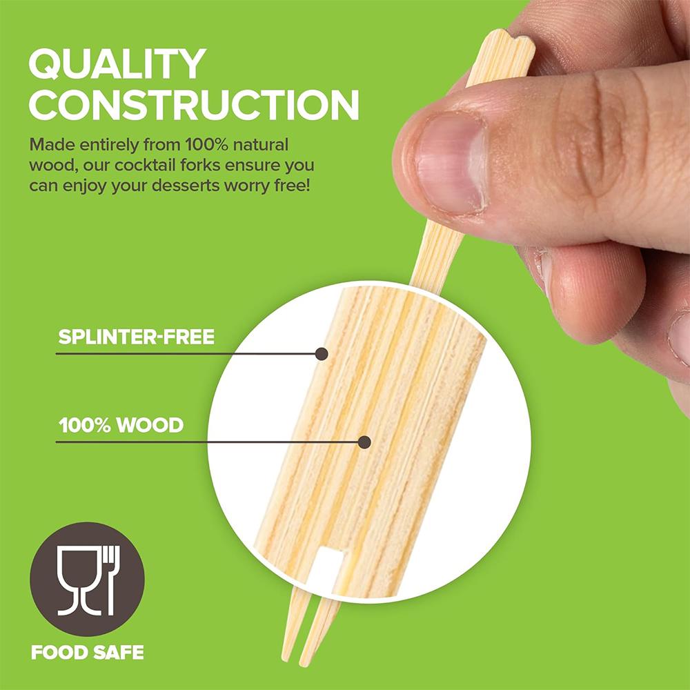 LMETJMA 100Pcs Mini Bamboo Fruit Forks Disposable Cocktail Food Forks Party Appetizer Picks Forks Wooden Toothpicks Fork JT297