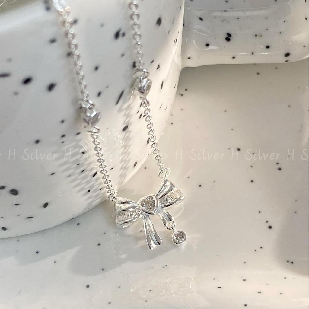 Sterling Silver Bow Necklace: Fashionable S925 High-End Clavicle Chain