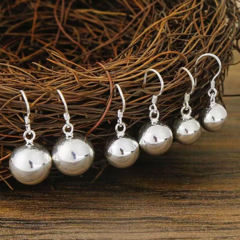 Sterling Silver Ball Bell Earrings for Women - Simple and Trendy Dangle Jewelry Gift 8mm 2.5g