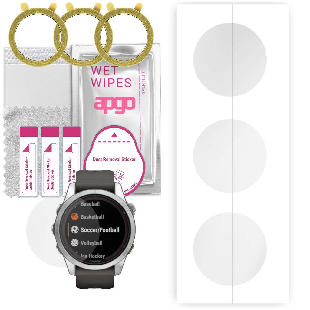 3x Apgo Hydrogel Screen Protector for Garmin Fenix 7S Pro, Hydrogel Film, with Positioning Layer Easy Installation