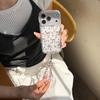 Korean-Style Gold Foil Bowknot Phone Case with Chain for iPhone 14/15/16/17 Pro Max
