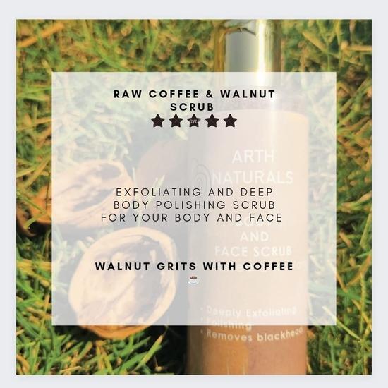 ARTH NATURALS| RÅ KAFFE & VALNÖT | KROPPS- OCH ANSIKTSSKRUBB | DJUP EXFOLIERING | POLERANDE | TAR BORT PORMASKAR| NETTOVIKT-75 gms| NATURLIGA INGREDIENSER.
