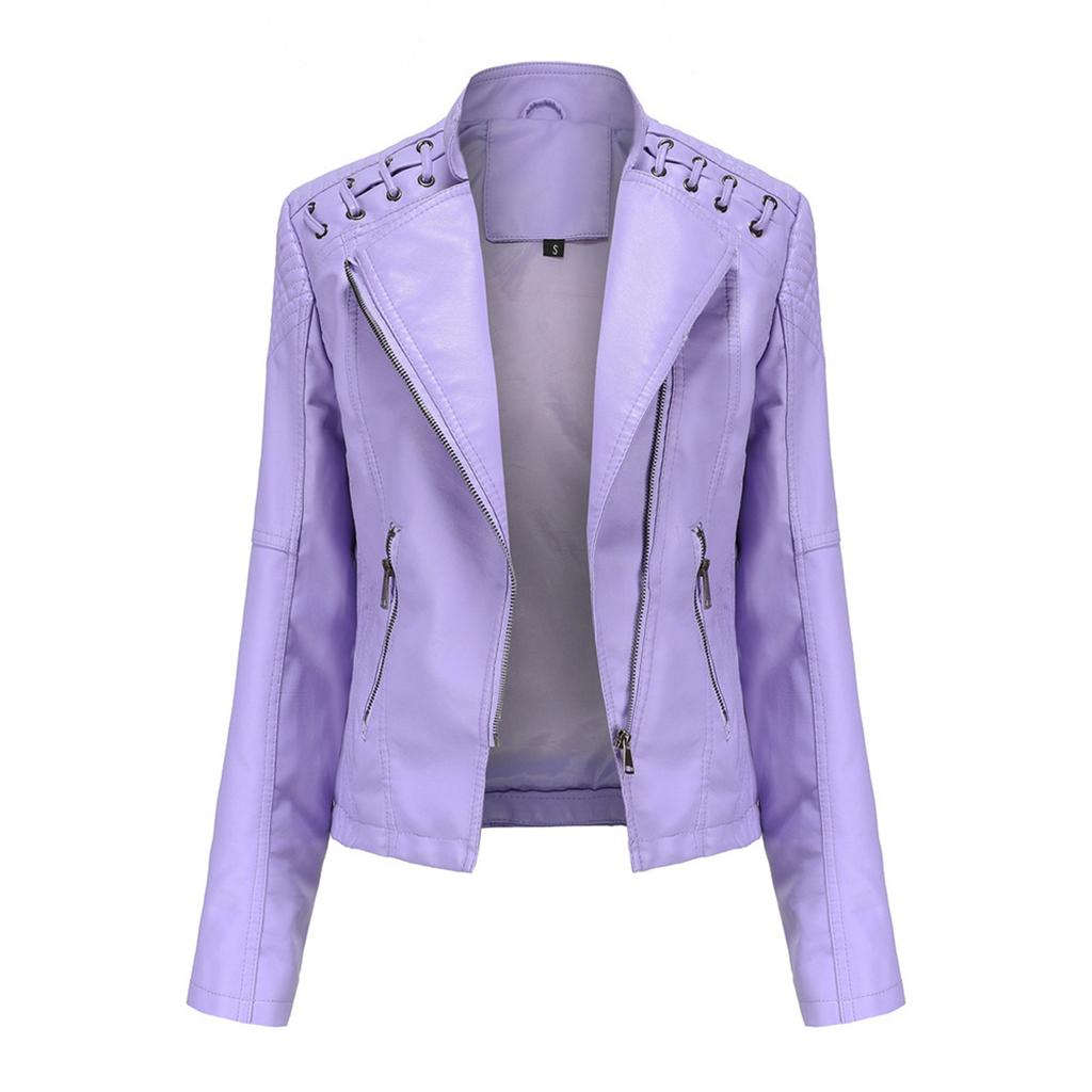Women Ladies Lapel Motor Jacket Coat Zip Biker Short Punk Cropped Tops