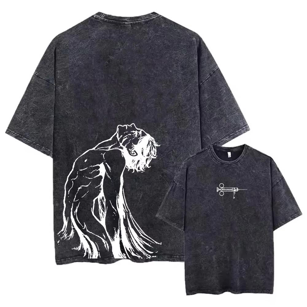 Y2K Streetwear Men Washed T-shirt Anime Attack on Titan Graphic Printed Vintage Harajuku T Shirt Men Daily Wear Cool Top