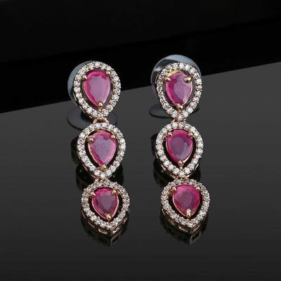 Women's Earrings with Precious Pears and Rose Gold Plated with CZ
