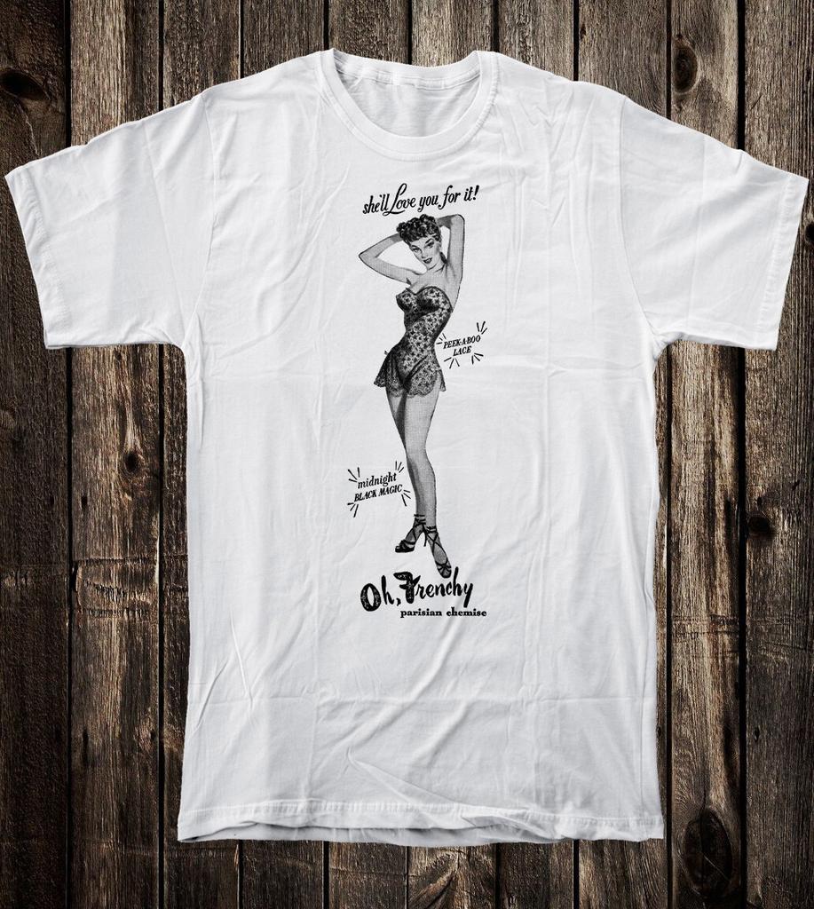 Retro Pinup Girl Tee T Shirt Vtg Art Glamourjamas Fredericks Hollywood French