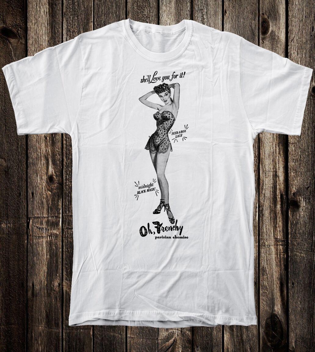 Retro Pinup Girl Tee T Shirt Vtg Art Glamourjamas Fredericks Hollywood French S