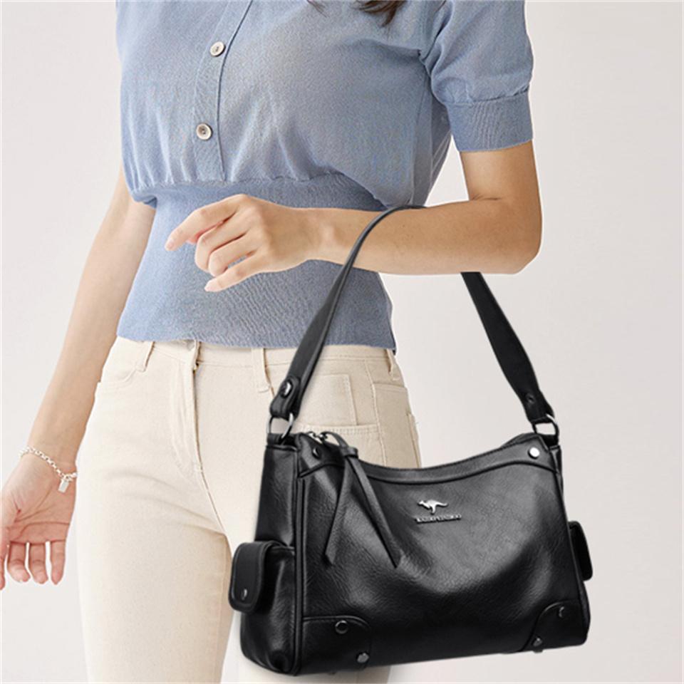 Fashionable Simple Vintage Style Large Capacity Women's Shoulder Bag Multifunctional Casual Leather Crossbody Bag